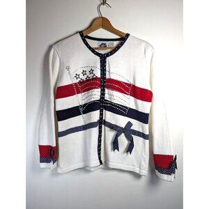 Storybook Knits Sweater Women Size Large American Celebration Full Zip Patriotic